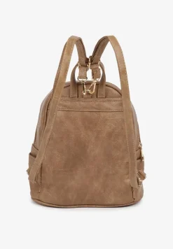 Ciemnobeżowy Casualowy Plecak z Metalicznym Suwakiem Idalerra