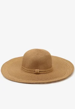 Ciemnobeżowy Kapelusz Plażowy z Plecionki w stylu Boho Amicuralia