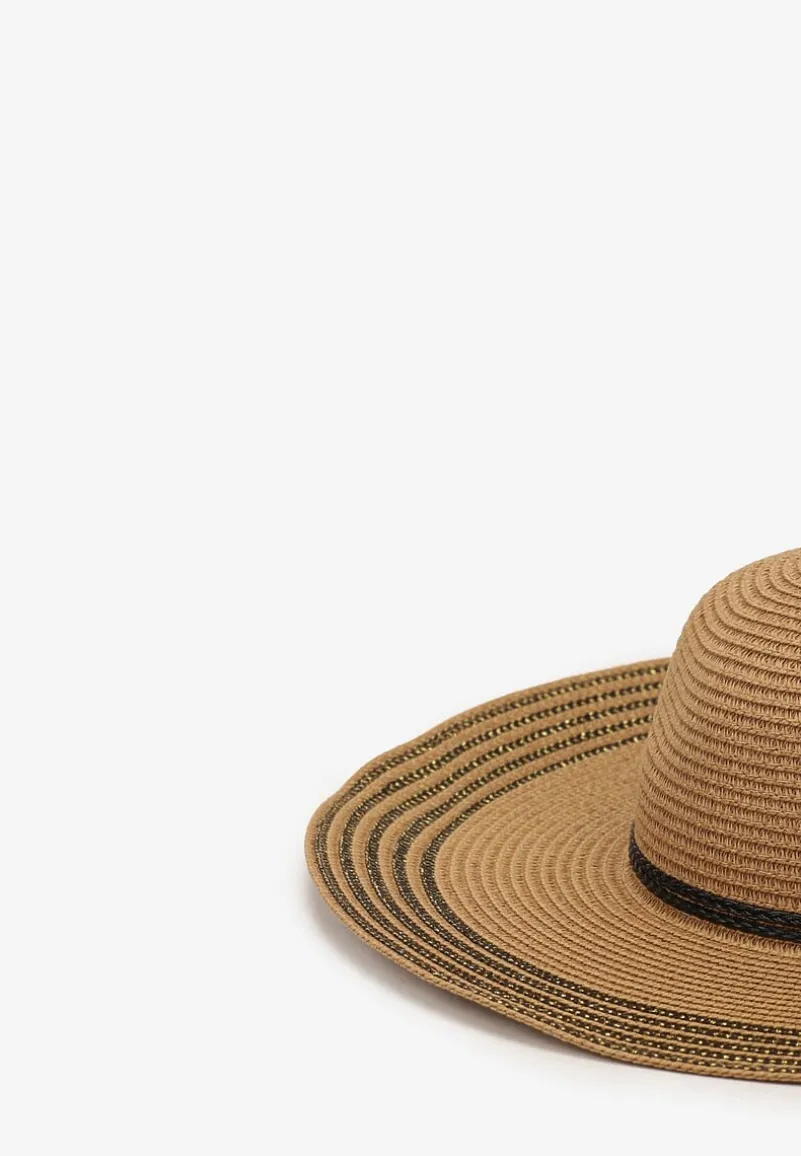 Ciemnobeżowy Kapelusz z Chwostami i Koralikami z Szerokim Rondem Vadala