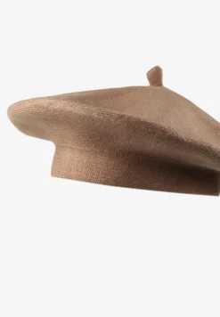 Ciemnobeżowy Klasyczny Beret z Antenką z Bawełną i Kaszmirem Emidora