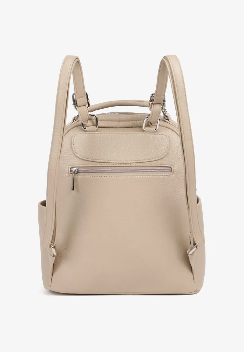 Ciemnobeżowy Mały Plecak o Geometrycznym Kształcie z Regulowanymi Szelkami Ralzeri