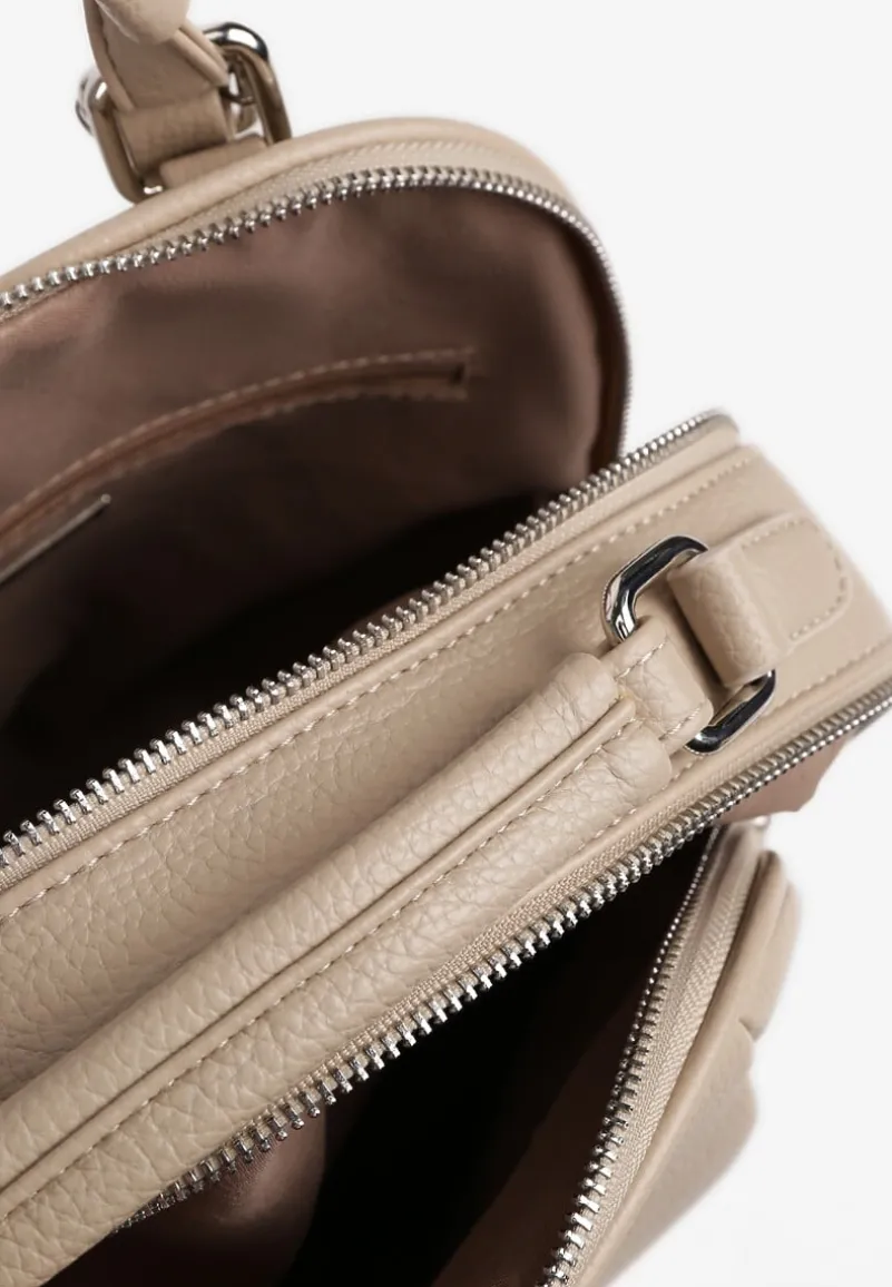 Ciemnobeżowy Mały Plecak o Geometrycznym Kształcie z Regulowanymi Szelkami Ralzeri