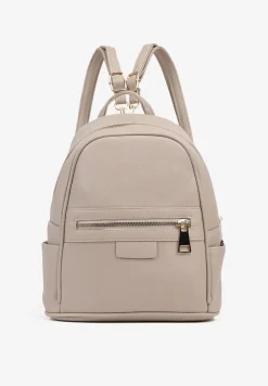 Ciemnobeżowy Mały Plecak Trapezowy Zdobiony Aplikacją Paseriela