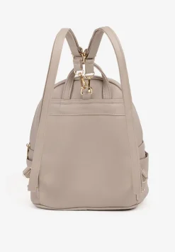 Ciemnobeżowy Mały Plecak Trapezowy Zdobiony Aplikacją Paseriela