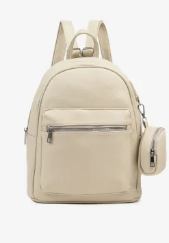 Ciemnobeżowy Mały Plecak z Dodatkową Saszetką i Kieszenią z Suwakiem Pasianne