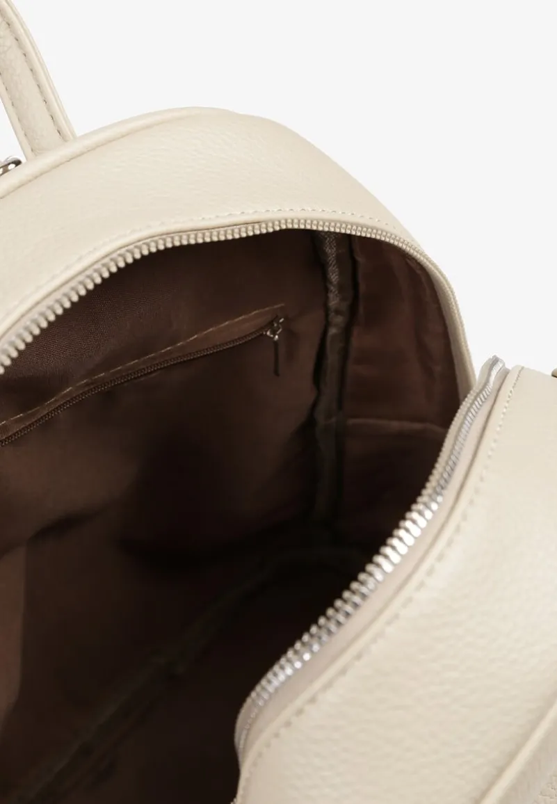 Ciemnobeżowy Mały Plecak z Dodatkową Saszetką i Kieszenią z Suwakiem Pasianne