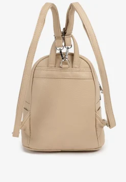 Ciemnobeżowy Mały Plecak z Kieszonką na Suwak i Ozdobnymi Napisami Iottasa