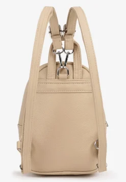 Ciemnobeżowy Mały Plecak Zdobiony Metalowym Detalem Wyposażony w Dodatkową Kieszeń Savarosa