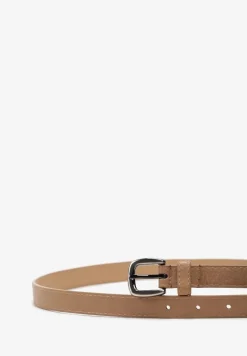Ciemnobeżowy Pasek Klasyczny z Metaliczną Klamrą Ilainae