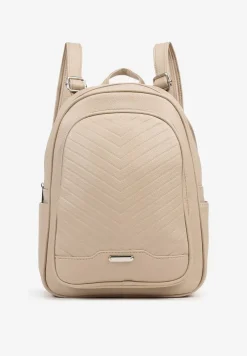 Ciemnobeżowy Pikowany Plecak z Metaliczną Aplikacją Paselitia