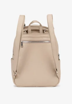 Ciemnobeżowy Pikowany Plecak z Metaliczną Aplikacją Paselitia