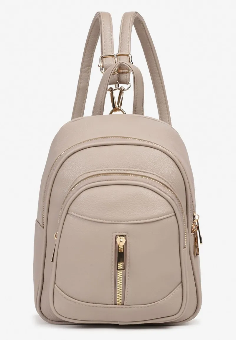 Ciemnobeżowy Plecak na Ramiączkach z Regulacją Wykończony Suwakami Nelsey