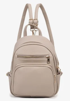 Ciemnobeżowy Plecak na Suwak Wykończony Regulowanymi Odpinanymi Paskami Nelda