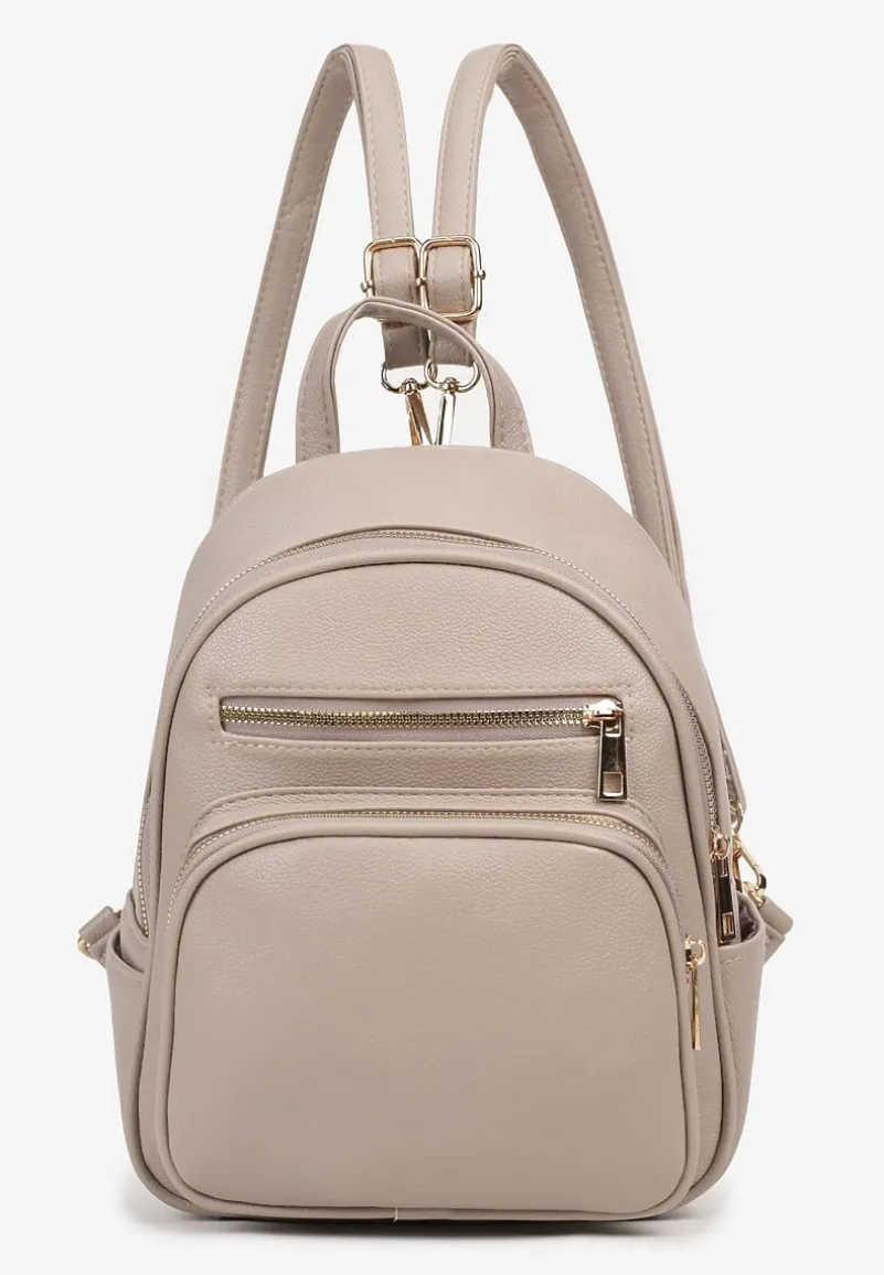 Ciemnobeżowy Plecak na Suwak Wykończony Regulowanymi Odpinanymi Paskami Nelda