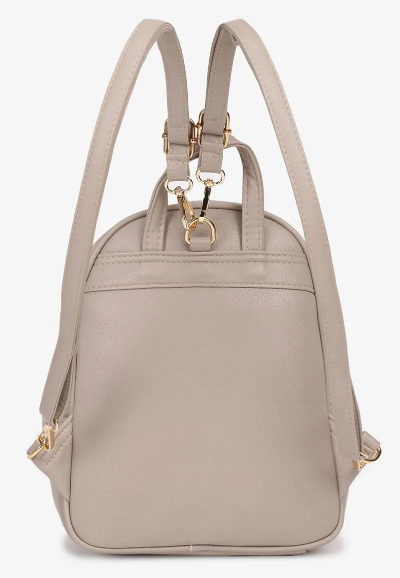 Ciemnobeżowy Plecak na Suwak Wykończony Regulowanymi Odpinanymi Paskami Nelda