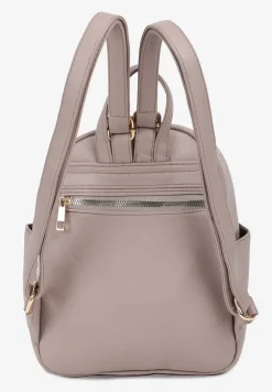 Ciemnobeżowy Plecak na Szelkach z Regulacjach Ozdobione Łańcuszkiem i Napisami Hettana