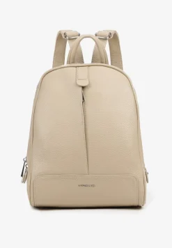 Ciemnobeżowy Plecak o Trapezowym Kształcie Zdobiony Przeszyciem Polzedi