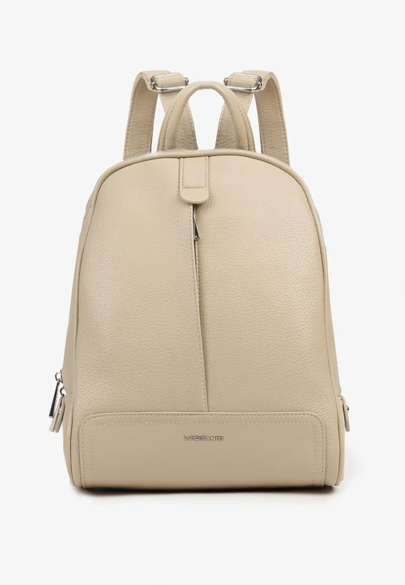 Ciemnobeżowy Plecak o Trapezowym Kształcie Zdobiony Przeszyciem Polzedi