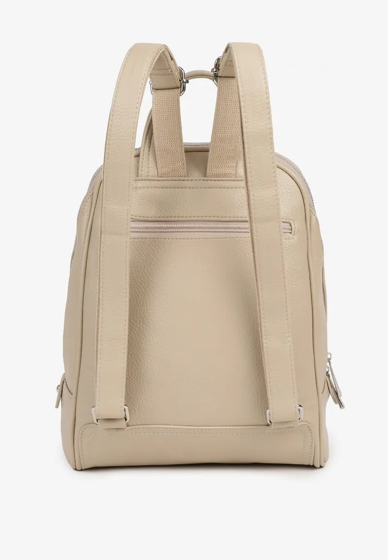 Ciemnobeżowy Plecak o Trapezowym Kształcie Zdobiony Przeszyciem Polzedi