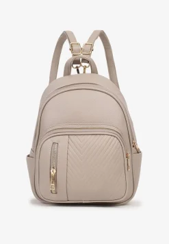 Ciemnobeżowy Plecak Ozdobiony Suwakiem z Regulowanymi Odpinanymi Paskami Ovatia