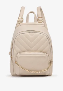 Ciemnobeżowy Plecak Ozdobiony Łańcuszkiem i Pikowaniem Kolaggia