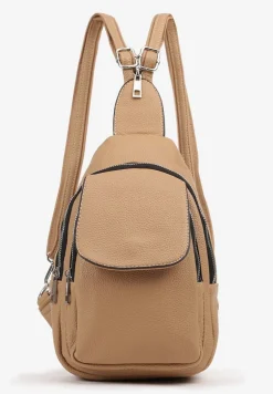 Ciemnobeżowy Plecak z Dwoma Komorami Ozdobiony Klapą Nanovela