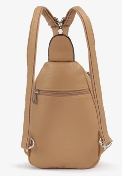 Ciemnobeżowy Plecak z Dwoma Komorami Ozdobiony Klapą Nanovela