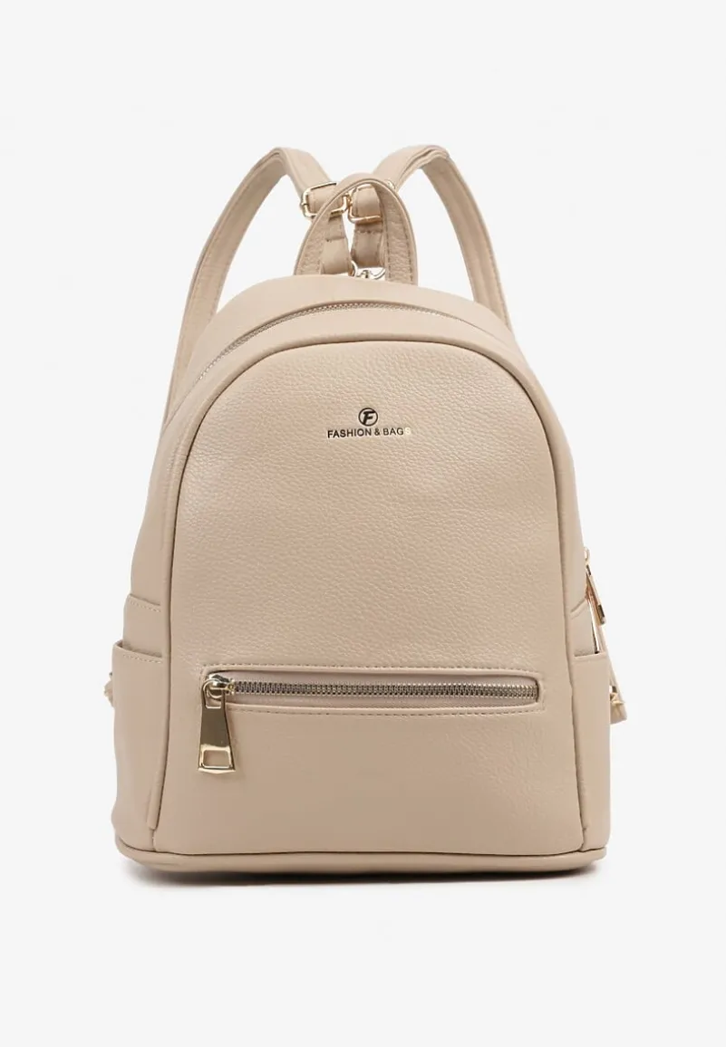 Ciemnobeżowy Plecak z Metalicznym Zdobieniem Efarinia