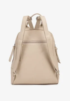 Ciemnobeżowy Plecak z Napisem i Ozdobnymi Suwakami Edelli