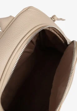 Ciemnobeżowy Plecak z Napisem i Ozdobnymi Suwakami Edelli