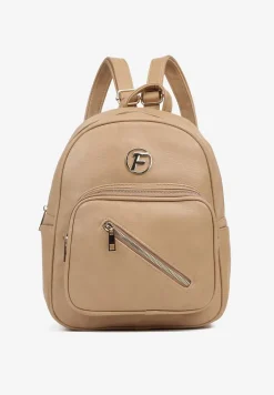 Ciemnobeżowy Plecak z Ozdobną Aplikacją i Suwakiem Milaretta