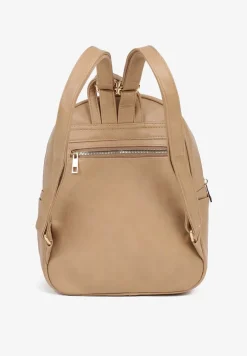 Ciemnobeżowy Plecak z Ozdobną Aplikacją i Suwakiem Milaretta