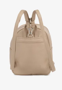 Ciemnobeżowy Plecak z Pikowanymi Przeszyciami i Dodatkową Kieszenią z Regulowanymi Szelkami Ravindraea