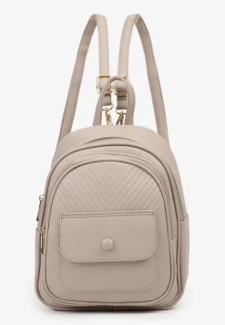 Ciemnobeżowy Plecak z Regulowanymi Odpinanymi Paskami Ozdobiony Kieszonką z Klapą Nelope