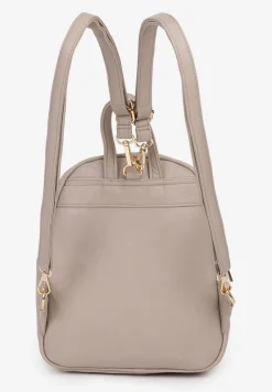 Ciemnobeżowy Plecak z Regulowanymi Odpinanymi Paskami Ozdobiony Kieszonką z Klapą Nelope