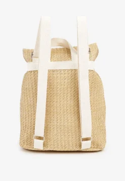 Ciemnobeżowy Pleciony Plecak z Klapą w Kwiatowy Wzór Zdobiony Frędzlami Lunalisea