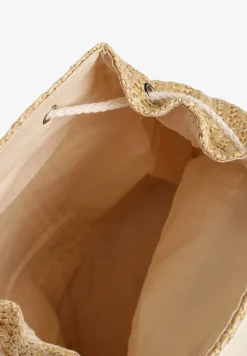 Ciemnobeżowy Pleciony Plecak z Klapą w Kwiatowy Wzór Zdobiony Frędzlami Lunalisea