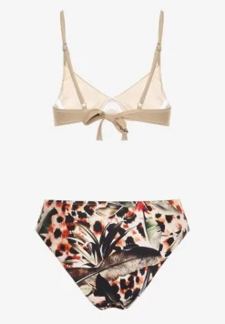 Ciemnobeżowy Strój Kąpielowy Bikini z Usztywnionym Biustonoszem i Wzorzystymi Figami Pialette