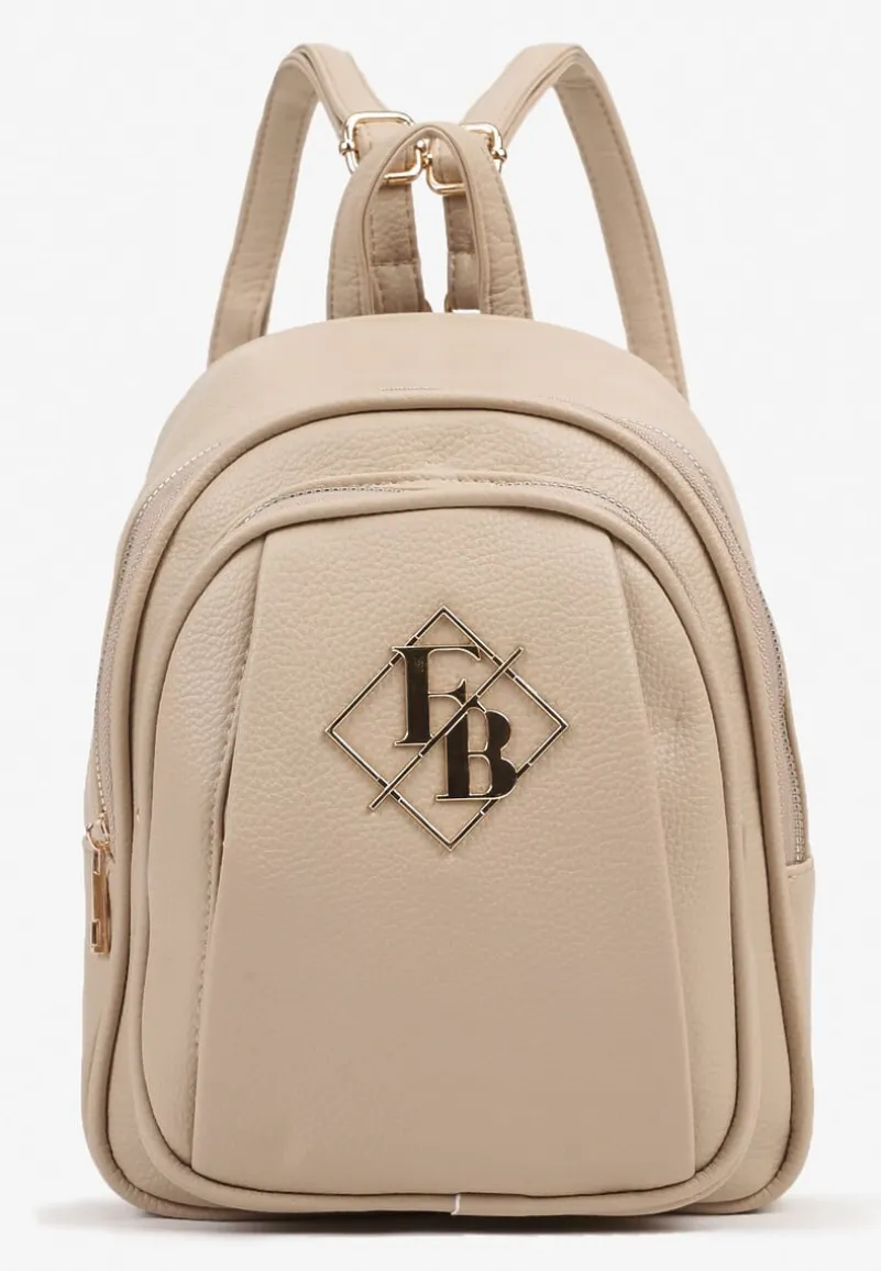 Ciemnobeżowy Trapezowy Plecak Zdobiony Elegancką Aplikacją Nanilia