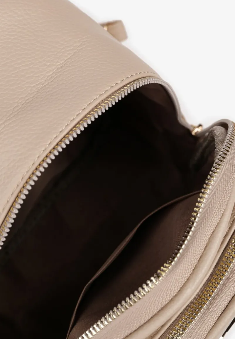 Ciemnobeżowy Trapezowy Plecak Zdobiony Elegancką Aplikacją Nanilia