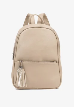 Ciemnobeżowy Trapezowy Plecak z Suwakiem z Frędzlami Idassea