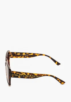 Ciemnobrązowe Okulary Przeciwsłoneczne Ozdobione Zwierzęcym Wzorem i Brokatem Saelia