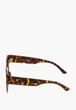 Ciemnobrązowe Okulary Przeciwsłoneczne Okrągle z Grubymi Oprawkami Totta