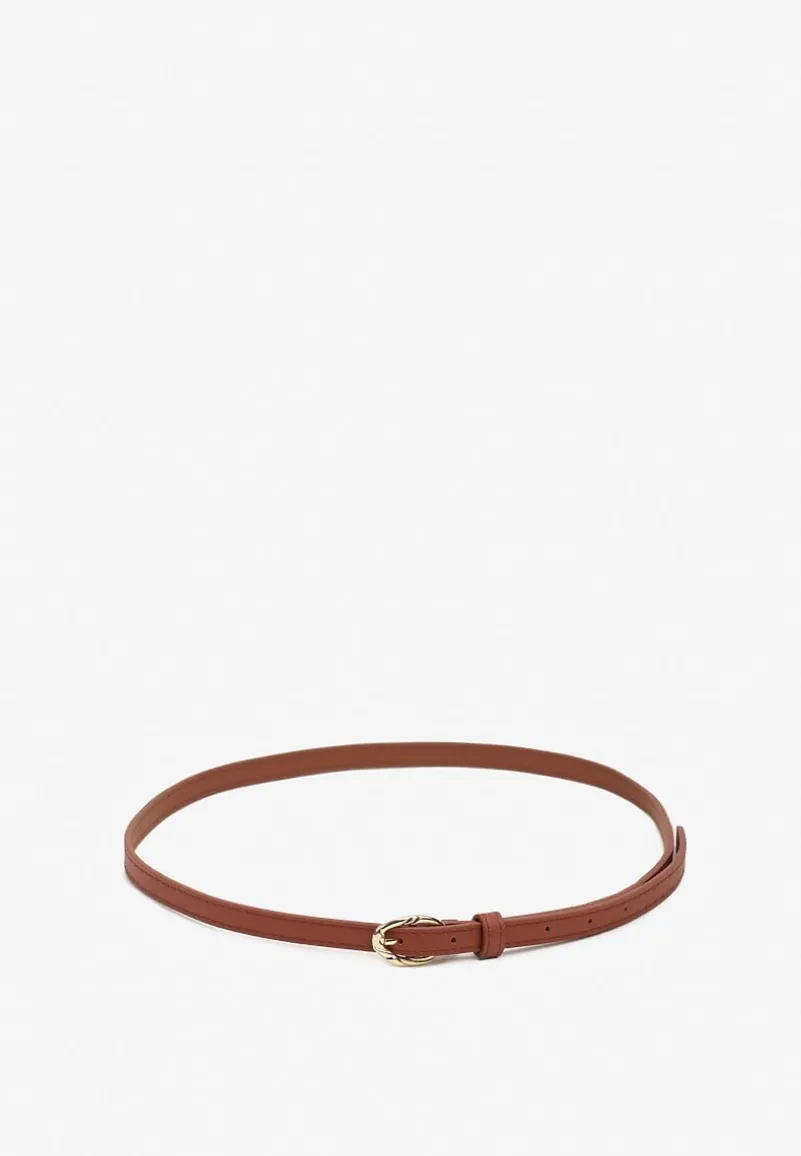 Ciemnobrązowy Cienki Pasek z Ekoskóry z Ozdobną Sprzączką Naliera