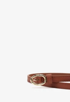 Ciemnobrązowy Cienki Pasek z Ekoskóry z Ozdobną Sprzączką Naliera