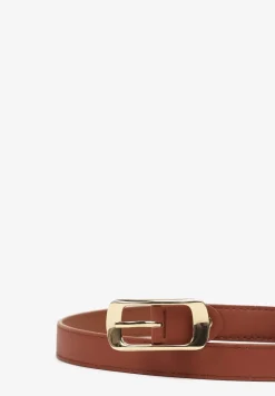 Ciemnobrązowy Cienki Pasek z Imitacji Skóry z Metaliczną Klamrą Marioli