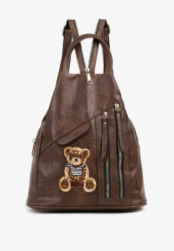 Ciemnobrązowy Plecak Zdobiony Naszywką z Misiem Tobiola