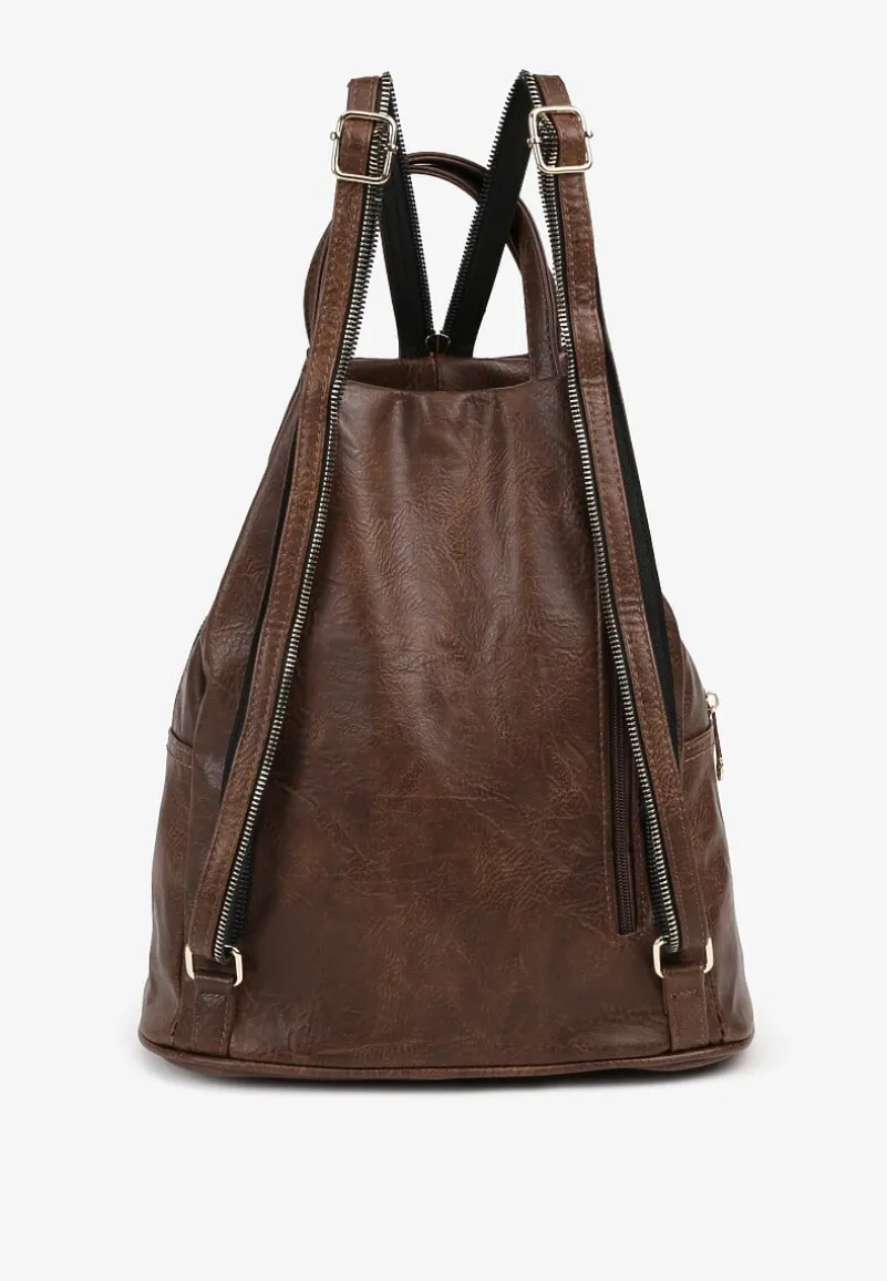 Ciemnobrązowy Plecak Zdobiony Naszywką z Misiem Tobiola