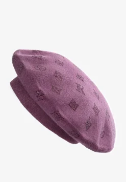 Ciemnofioletowa Czapka Beret w Naszywki w Cyrkonie Nlaria