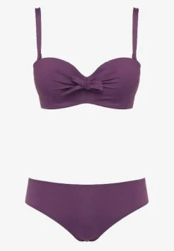 Ciemnofioletowe Bikini Strój Kąpielowy Dwuczęściowy z Ozdobnym Marszczeniem Nariella